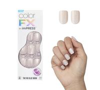 KISS colorFX Press On Nails “Rebel” - Faux ongles autocollants blanc chrome pailleté, courts forme squoval, tenue jusqu’à 10 jours, 30 faux ongles avec adhésif, manucure DIY