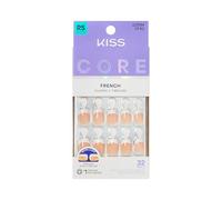 KISS Core Lot de 32 faux ongles à presser à pointe française « If You Dare », blancs, véritables carrés courts