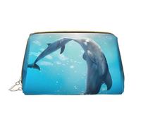 Kiss Dauphin Tale Pattern Zipper Closure Leather Portable Waterproof Cosmetic Bag for Home Travel to Organiser Toiletries Divers, blanc, Taille unique
