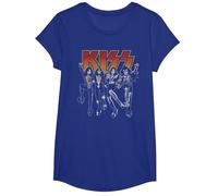 Kiss - Dessin animé Destroyer T-Shirt, Fille, Bleu Royal, XS