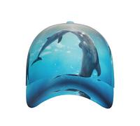 Kiss Dolphin Tale Pattern Printed Athletic Baseball Cap Curved Brim Baseball Cap Adjustable Design Black