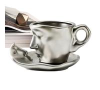 Kiss Face Tea Cup Set Set, Kiss Coffee Mug Set - Ceramic Kiss Pare Tasse à café - Art abstrait Tasse à thé amateur de baisers Stéréo Sculpté Tasse à café Serveur pour la location