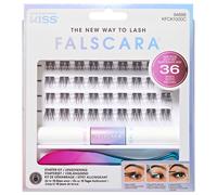 KISS Falscara Kit Extension de Cils Maison Complet - 36 Wisps en bouquets, Bond & Seal et applicateur, faux cils DIY effet naturel volume, pose sous les cils look extension salon