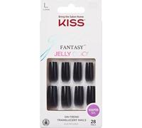 KISS Gel Fantasy Press on Nails Jelly Gelée Black Long Square Shape 28 Nails 2g Glue 1 Manicure Stick 1 Mini File Pink Medium
