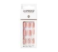 Kiss Impress Crystal Blossom Lot De 30 Ongles Autocollants - Manucure Rapide Et Facile - Longueur S - Rose