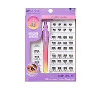 KISS imPRESS Falsies Voluminous Lot de 20 clusters de cils autocollants | 1 étape Glam Volume, noir, pas de colle nécessaire, extensions de cils DIY, 20 paquets de cils et applicateur