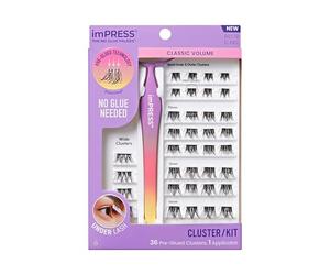 KISS imPRESS Faux cils « Voluminous » auto-adhésifs en 1 étape, volume glamour, noir, pas de colle nécessaire, extensions de cils à faire soi-même, 20 paquets de cils et applicateur