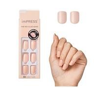 KISS imPRESS Lot de 30 faux ongles à presser sans colle, rose, taille courte, forme carrée, comprend 30 ongles, tampon de préparation, feuille d'instructions (français non garanti), 1 bâton de