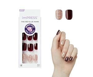 KISS imPRESS - Manucure à presser, carré court, avec technologie PureFit, comprend un tampon de préparation, une mini lime, un bâton à cuticules et 30 faux ongles