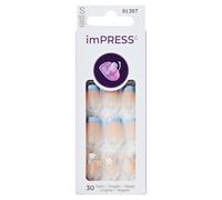 KISS imPRESS - Lot de 30 ongles à presser sans colle - French - Snooze - Bleu - Court Squoval