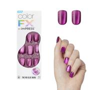KISS imPRESS - Ongles à presser sans colle, couleur FX, niveaux, rose foncé, taille courte, forme carrée, comprend 30 ongles, tampon de préparation, instructions (français non garanti), 1 bâton de