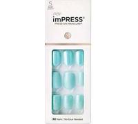 KISS imPRESS Ongles auto-adhésifs - Modèle KIM012C (RAIN CHECK) menthe/finition scintillante, taille S - Set de 30 ongles et accessoires de soin