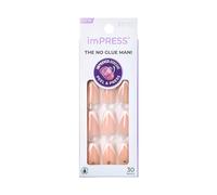 KISS imPRESS Press On Manicure “So French” - Faux ongles autocollants French longueur moyenne forme carrée, technologie PureFit, manucure sans colle avec 30 ongles, lime, bâtonnet et pad nettoyant
