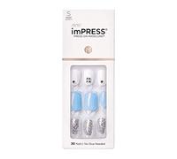 KISS imPRESS Press-On Manucure, I'd Rather Be, carré de longueur courte, avec technologie PureFit, comprend un tampon de préparation, une mini lime, un bâton à cuticules et 30 faux ongles