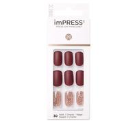 KISS imPRESS Press-On Nails - rouge bordeaux avec paillettes, 30 pièces