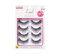 KISS Lash Couture LuXtensions Collection Lot de 4 paires de faux cils, technologie de cils plats, bandes de cils super fines, véritables fibres d'extension de cils, réutilisables, ensemble complet
