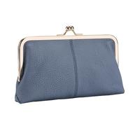 Kiss Lock Porte-monnaie en cuir pour femme, avec fermeture à baiser, porte-clés et porte-cartes, sac vintage en cuir PU avec fentes pour cartes de crédit pour , bleu