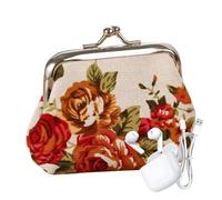 Kiss Lock Porte-monnaie - Mini portefeuille vintage floral avec verrou de baiser, petit porte-monnaie - pour cartes, clés, fête, plage, , shopping, argent, bijoux pour femme, blanc, Refer to