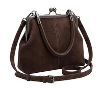 Kiss Lock Sac à main en daim vintage à 3 voies, café | Daim café vintage, 3 méthodes de transport, sangle réglable, pour les rendez-vous des femmes, shopping, usage quotidien