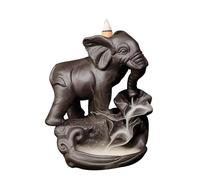 kiss me Brûleur d'encens à refoulement en céramique fait à la main en forme d'éléphant + 20 cônes à refoulement, 30 bâtons, 1 pince à épiler, 1 tapis pour décoration d'intérieur (marron)