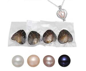 Kiss Me Collier avec perles d'huîtres naturelles à faire soi-même, huîtres d'eau douce, médaillon en argent 45,7 cm, cadeau pour fille, sœur