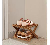 kiss me Étagère à chaussures pliable à 2 niveaux en bambou pour espace étroit sans installation, intérieur pour couloir, entrée, coin, chambre à coucher (marron, 2 niveaux)