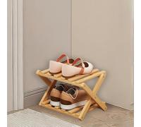 Kiss me Étagère à chaussures pliable à 2 niveaux en bambou pour un espace étroit sans installation, intérieur pour couloir, entrée, coin, chambre à coucher (Naturel, 2 niveaux)