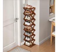 kiss me Étagère à chaussures pliante (modèle mis à jour), étagère à chaussures portable en bois, haute et étroite, sans installation (marron, 8 niveaux)