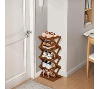 kiss me Étagère à chaussures pliante (modèle mis à jour), étagère à chaussures portable en bois, haute et étroite, sans installation (marron, 5 niveaux)