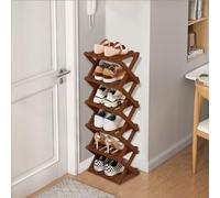 kiss me Étagère à chaussures pliante (modèle mis à jour), étagère à chaussures portable en bois, haute et étroite, sans installation (marron, 6 niveaux)