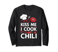 Kiss Me I Cook Chili Design Amusant Chef Manche Longue