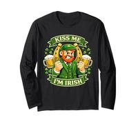 Kiss Me I’m Irish Funny Leprechaun Beer St. Patrick’s Day Manche Longue