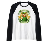Kiss Me I’m Irish Funny Leprechaun Beer St. Patrick’s Day Manche Raglan