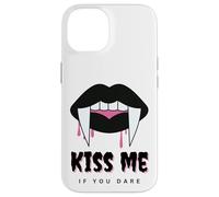 Kiss Me If You Dare Halloween Vampire Fangs Coque pour iPhone 14