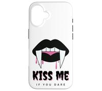 Kiss Me If You Dare Halloween Vampire Fangs Coque pour iPhone 16