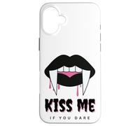 Kiss Me If You Dare Halloween Vampire Fangs Coque pour iPhone 16 Plus