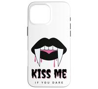 Kiss Me If You Dare Halloween Vampire Fangs Coque pour iPhone 16 Pro Max