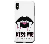 Kiss Me If You Dare Halloween Vampire Fangs Coque pour iPhone XS Max
