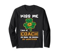 Kiss Me I'm A Coach with Shamrock St Patricks Day Manche Longue