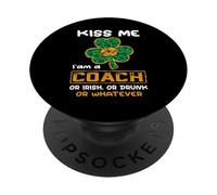 Kiss Me I'm A Coach with Shamrock St Patricks Day PopSockets PopGrip Adhésif