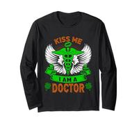 Kiss Me I'm A Doctor Lucky Charm Shamrock St Patricks Day Manche Longue