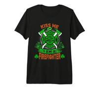 Kiss Me I'm A Firefighter Skull Shamrock St Patricks Day T-Shirt Haut de Gamme
