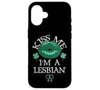 Kiss Me I'm a Lesbian St Patricks Day Green Lips Les Pride Coque pour iPhone 16
