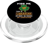 Kiss Me I'm A Librarian with Shamrock St Patricks Day PopSockets PopGrip pour MagSafe