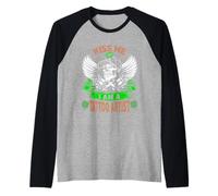 Kiss Me I'm A Tattoo Artist Skull Funny St Patricks Day Manche Raglan