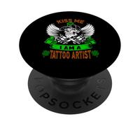 Kiss Me I'm A Tattoo Artist Skull Funny St Patricks Day PopSockets PopGrip Adhésif