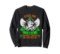 Kiss Me I'm A Tattoo Artist Skull Funny St Patricks Day Sweatshirt