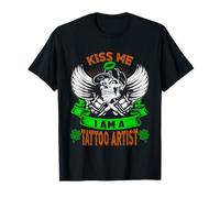 Kiss Me I'm A Tattoo Artist Skull Funny St Patricks Day T-Shirt