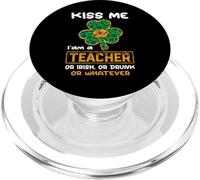 Kiss Me I'm A Teacher with Shamrock St Patrick's Day PopSockets PopGrip pour MagSafe