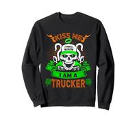 Kiss Me I'm A Trucker Skull Lucky Shamrock St Patricks Day Sweatshirt